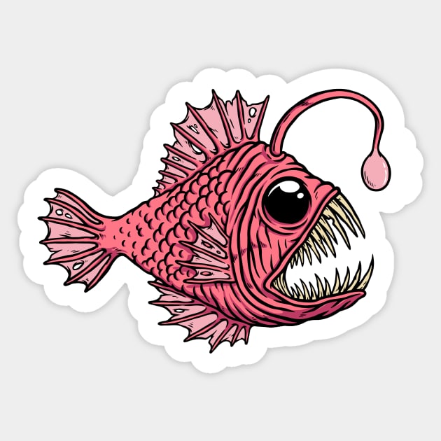 Gnarly Angler Fish Illustration // Ugly Anglerfish // Deep Sea Fish Sticker by SLAG_Creative